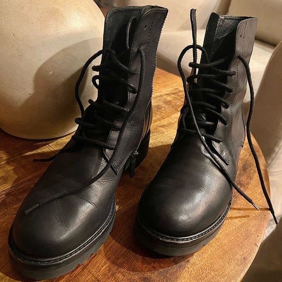 Eileen Fisher Black Leather Combat Boots - Picture 11 of 12